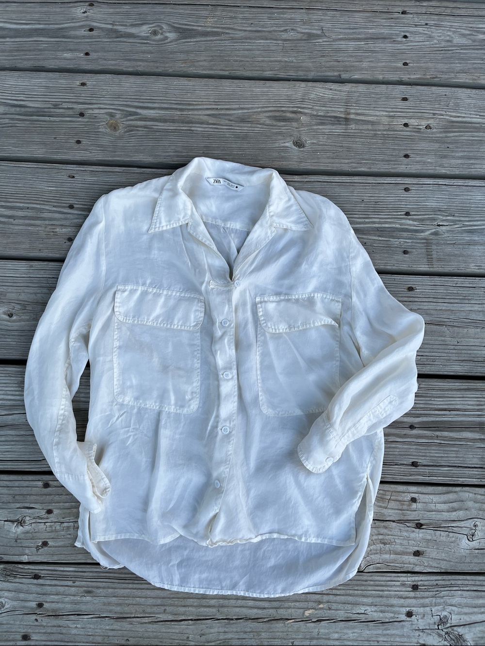 Zara White Lightweight Collared Shirt